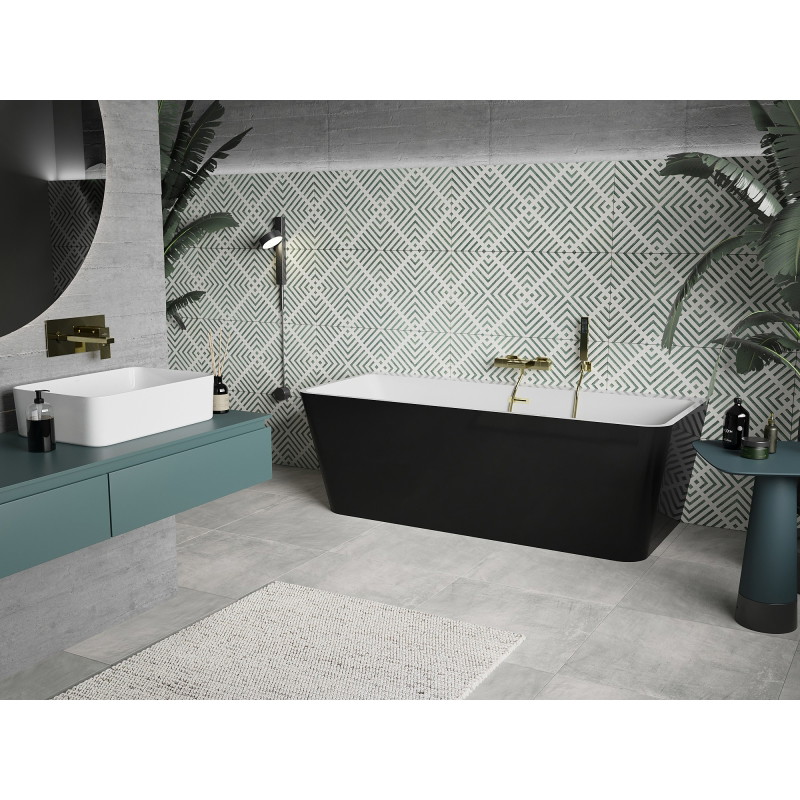 Mexen Volta freestanding wall-mounted bathtub 150 x 75 cm, white/black, brushed gold overflow - 51131507575-55