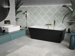 Mexen Volta freestanding wall-mounted bathtub 150 x 75 cm, white/black, brushed gold overflow - 51131507575-55