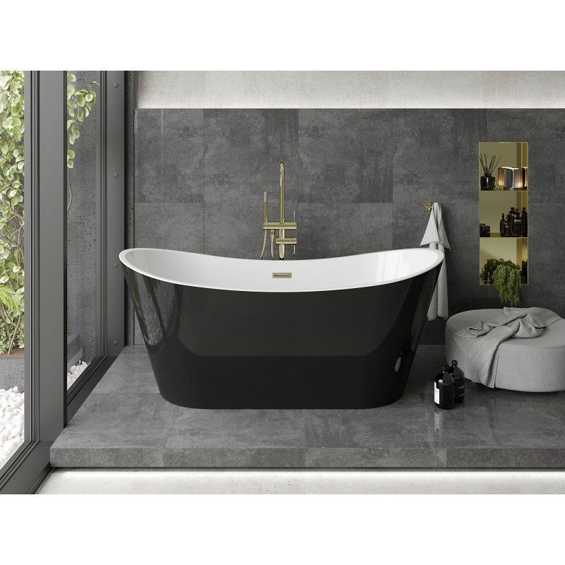 Mexen Montana freestanding bathtub 180 x 80 cm, white/black, brushed gold overflow - 52011808075-55