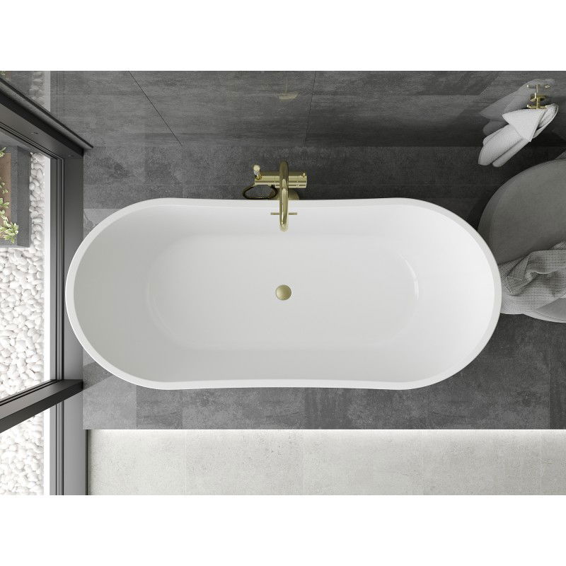 Mexen Montana freestanding bathtub 180 x 80 cm, white/black, brushed gold overflow - 52011808075-55