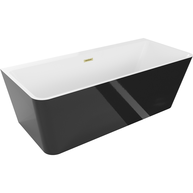 Mexen Volta freestanding wall bathtub 170 x 75 cm, white/black, brushed gold overflow - 51131707575-55