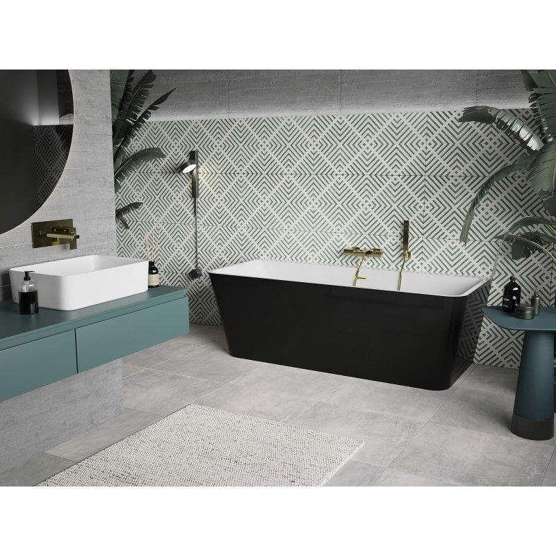 Mexen Volta free-standing wall-mounted bathtub 170 x 75 cm, white/black, gold brushed overflow - 51131707575-55