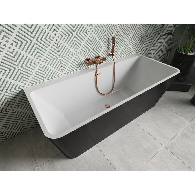 Mexen Volta freestanding back-to-wall bath 150 x 75 cm, white/black, rose gold overflow - 51131507575-60