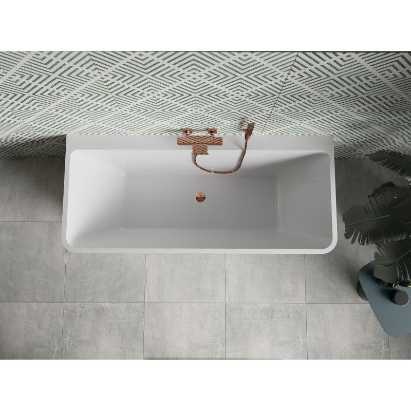 Mexen Volta freestanding back-to-wall bath 150 x 75 cm, white/black, rose gold overflow - 51131507575-60