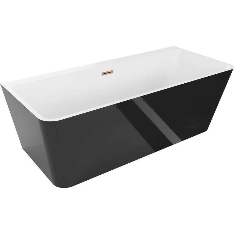 Mexen Volta 170 x 75 cm freestanding wall bath, white/black, overflow rose gold - 51131707575-60