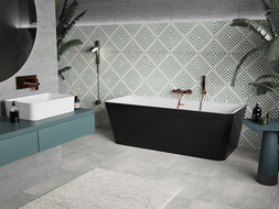 Mexen Volta freestanding wall-mounted bathtub 170 x 75 cm, white/black, rose gold overflow - 51131707575-60