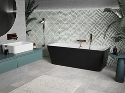 Mexen Volta freestanding wall-mounted bathtub 150 x 75 cm, white/black, brushed copper overflow - 51131507575-65