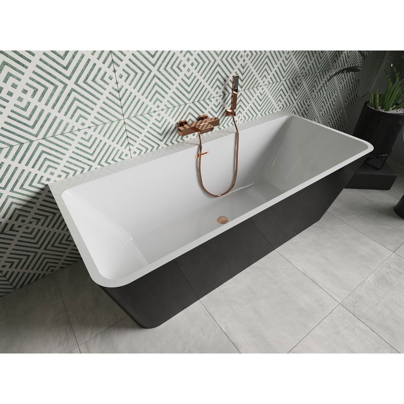 Mexen Volta freestanding back-to-wall bath 150 x 75 cm, white/black, brushed copper overflow - 51131507575-65