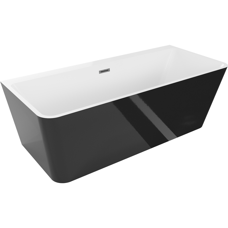 Mexen Volta freestanding wall-mounted bathtub 150 x 75 cm, white/black, brushed gun gray overflow - 51131507575-66