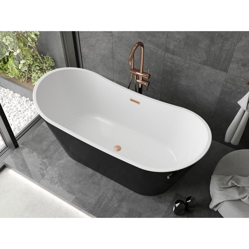 Mexen Montana freestanding bathtub 180 x 80 cm, white/black, brushed copper overflow - 52011808075-65