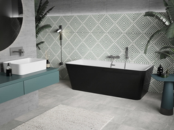 Mexen Volta freestanding wall-mounted bathtub 150 x 75 cm, white/black, brushed gun gray overflow - 51131507575-66