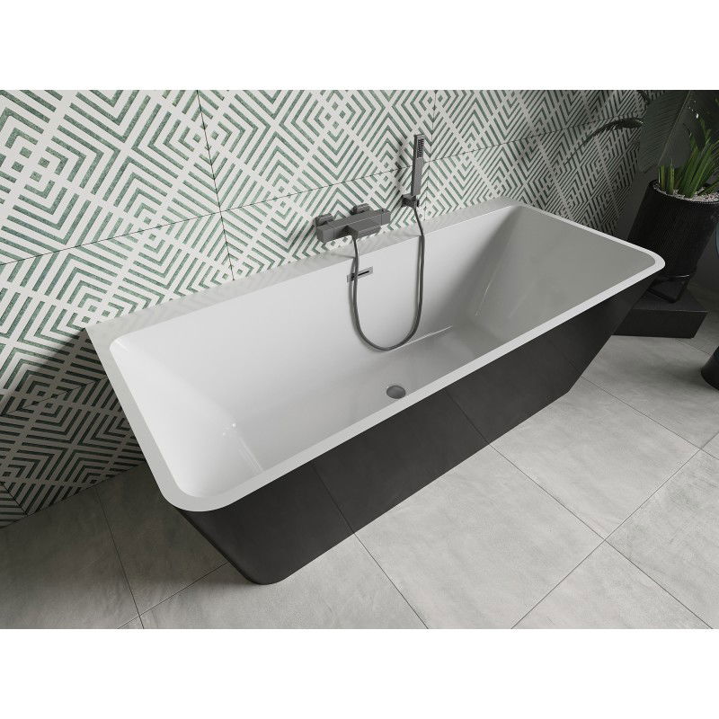 Mexen Volta Free-Standing Wall Bath 170 x 75 cm, White/Black, Brushed Gun Gray Overflow - 51131707575-66