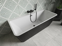 Mexen Volta freestanding wall-mounted bathtub 150 x 75 cm, white/black, black overflow - 51131507575-70