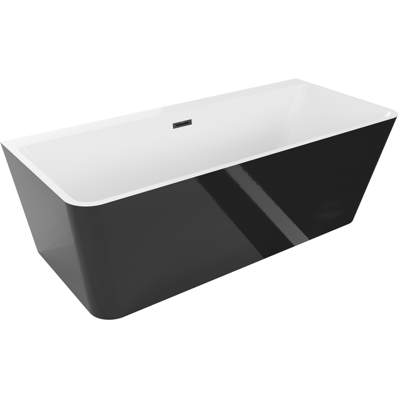 Mexen Volta freestanding wall bath 170 x 75 cm, white/black, black overflow - 51131707575-70
