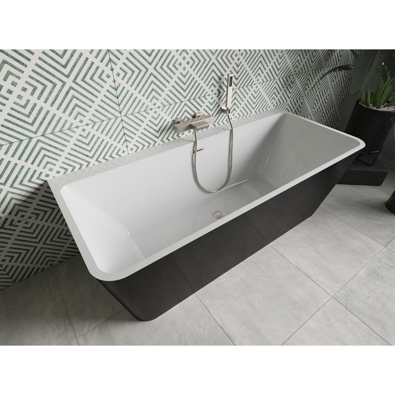 Mexen Volta freestanding wall-adjacent bath 150 x 75 cm, white/black, brushed nickel overflow - 51131507575-97