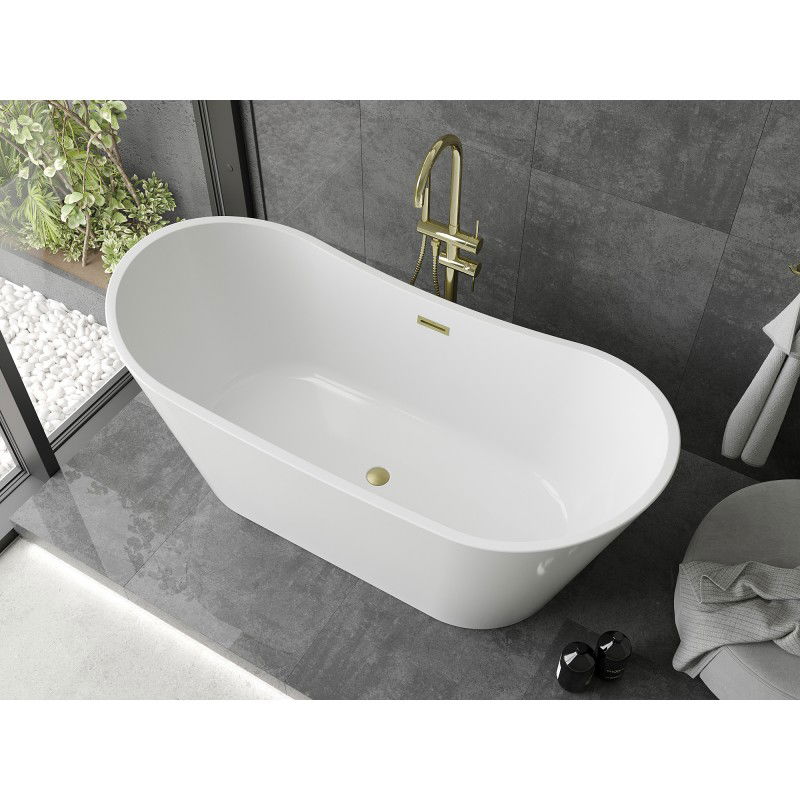 Mexen Montana freestanding bath 180 x 90 cm, white, brushed gold overflow - 52011809000-55