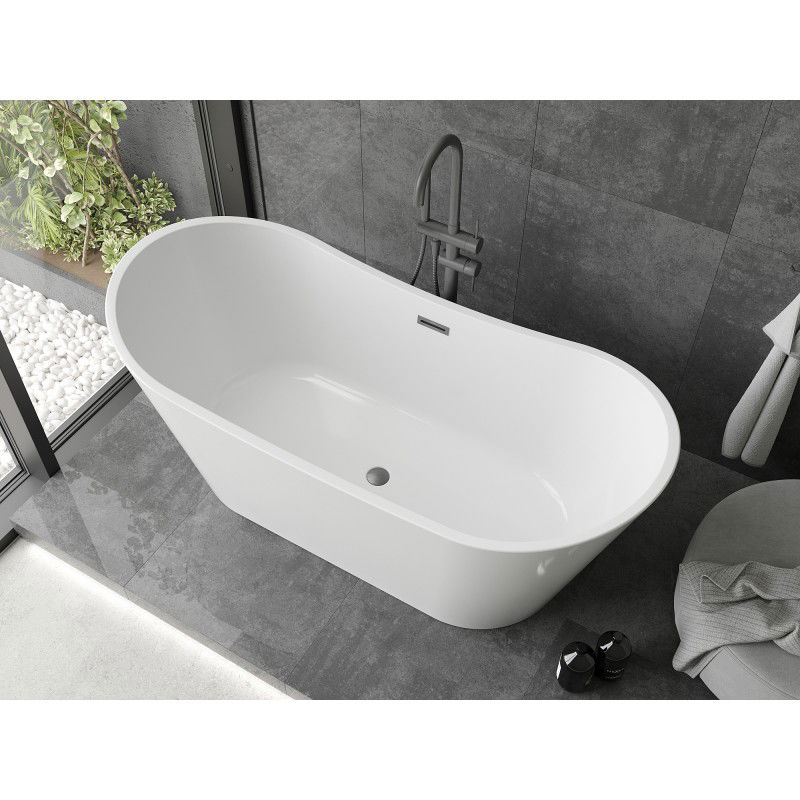 Mexen Montana freestanding bath 180 x 90 cm, white, gun gray brushed overflow - 52011809000-66