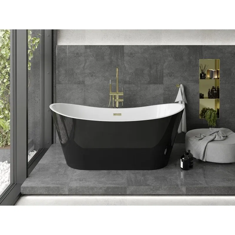Mexen Montana free-standing bathtub 180 x 90 cm, white/black, gold overflow - 52011809075-50