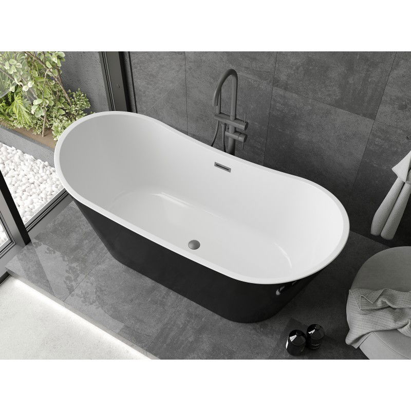 Mexen Montana freestanding bath 180 x 90 cm, white/black, gun gray brushed overflow - 52011809075-66