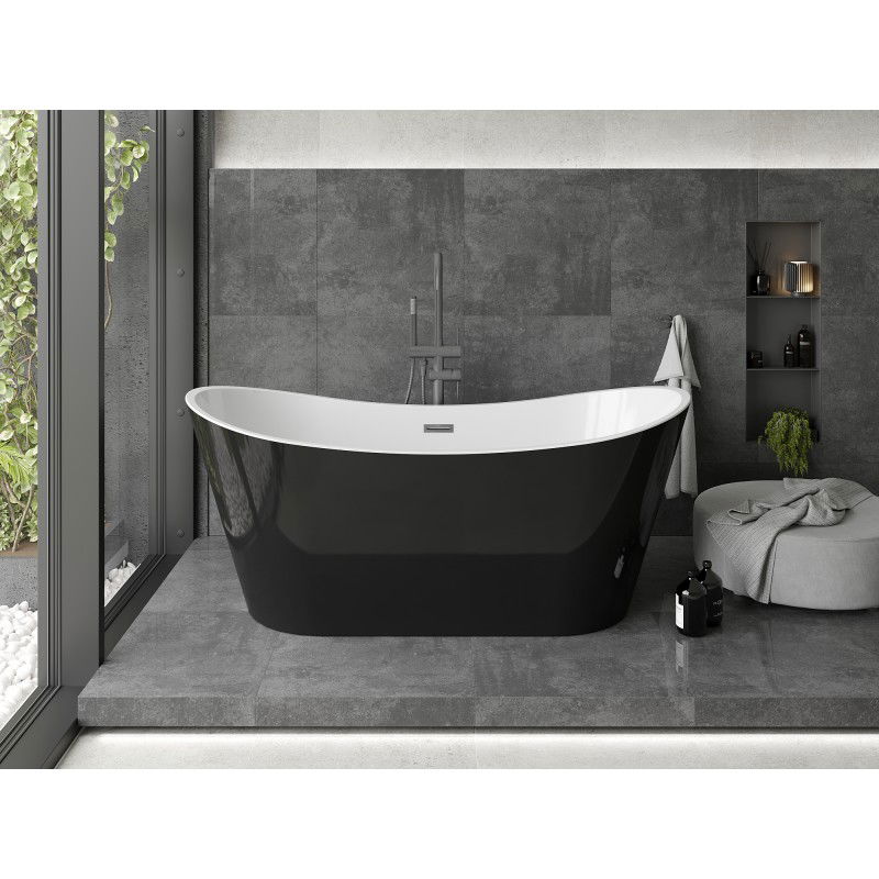 Mexen Montana freestanding bath 180 x 90 cm, white/black, gun gray brushed overflow - 52011809075-66