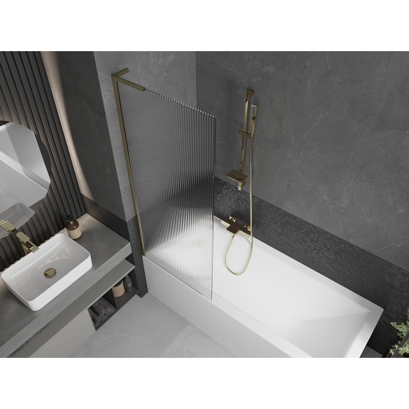 Mexen Next L bath screen 1-wing 70 x 150 cm, stripes, gold - 895-070-000-03-09-50