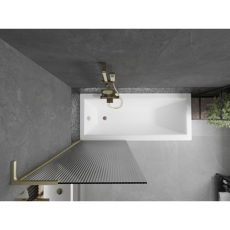Mexen Next L Bathtub Screen 1-panel 70 x 150 cm, Striped, Brushed Gold - 895-070-000-03-09-55