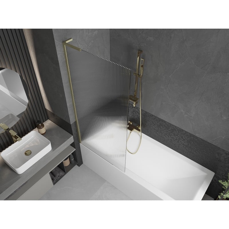 Mexen Next L single-panel bath screen 80 x 150 cm, striped, gold brushed - 895-080-000-03-09-55