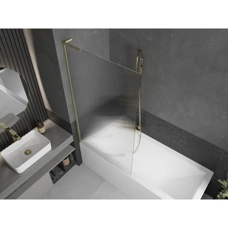 Mexen Next L Single-Panel Shower Screen 90 x 150 cm, Striped, Brushed Gold - 895-090-000-03-09-55