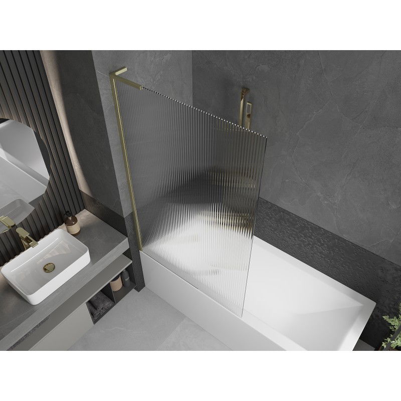 Mexen Next L bath screen 1-wing 100 x 150 cm, stripes, brushed gold - 895-100-000-03-09-55