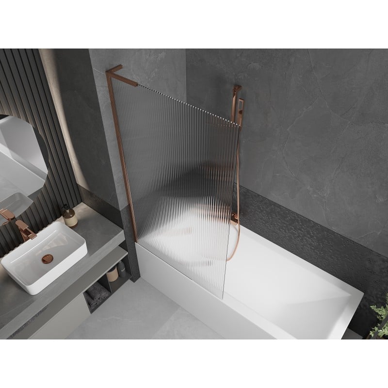 Mexen Next L Over-Bath Shower Screen 1-Panel 90 x 150 cm, Stripes, Rose Gold - 895-090-000-03-09-60
