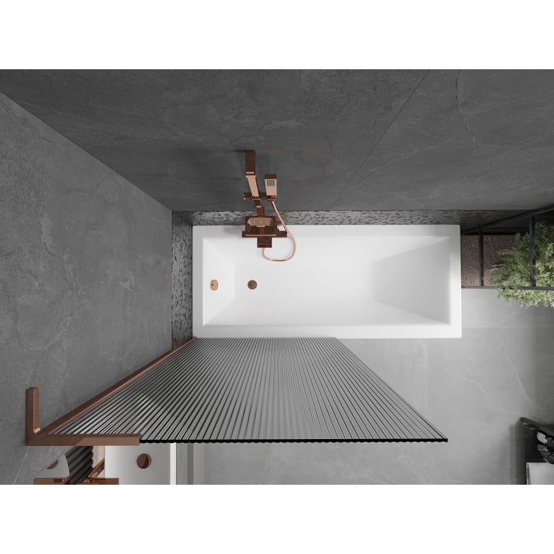 Mexen Next L Over-Bath Shower Screen 1-Panel 90 x 150 cm, Stripes, Rose Gold - 895-090-000-03-09-60