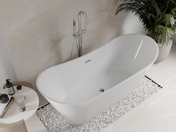 Mexen Celia 170 x 75 cm Freestanding Bath, White, Chrome Overflow - 52331707500-01