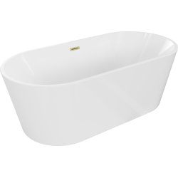 Mexen Luna freestanding bathtub 160 x 75 cm, white, brushed gold overflow - 52031607500-55