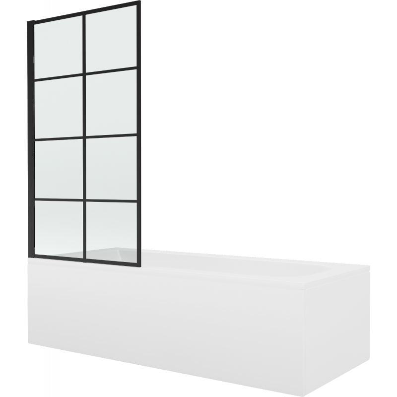 Mexen Vega rectangular bathtub 170 x 70 cm with panel and 1-wing screen 80 cm, black pattern - 550117070X9308017077