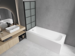 Mexen Vega rectangular bathtub 170 x 70 cm with panel and 1-wing screen 80 cm, black pattern - 550117070X9308017077