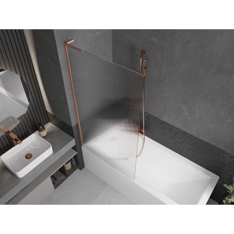 Mexen Next L Bath Screen 1-Panel 90 x 150 cm, Stripes, Brushed Copper - 895-090-000-03-09-65