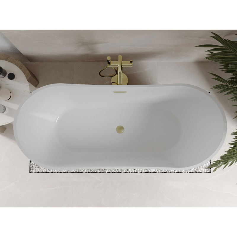 Mexen Celia freestanding bath 170 x 75 cm, white, brushed gold overflow - 52331707500-55