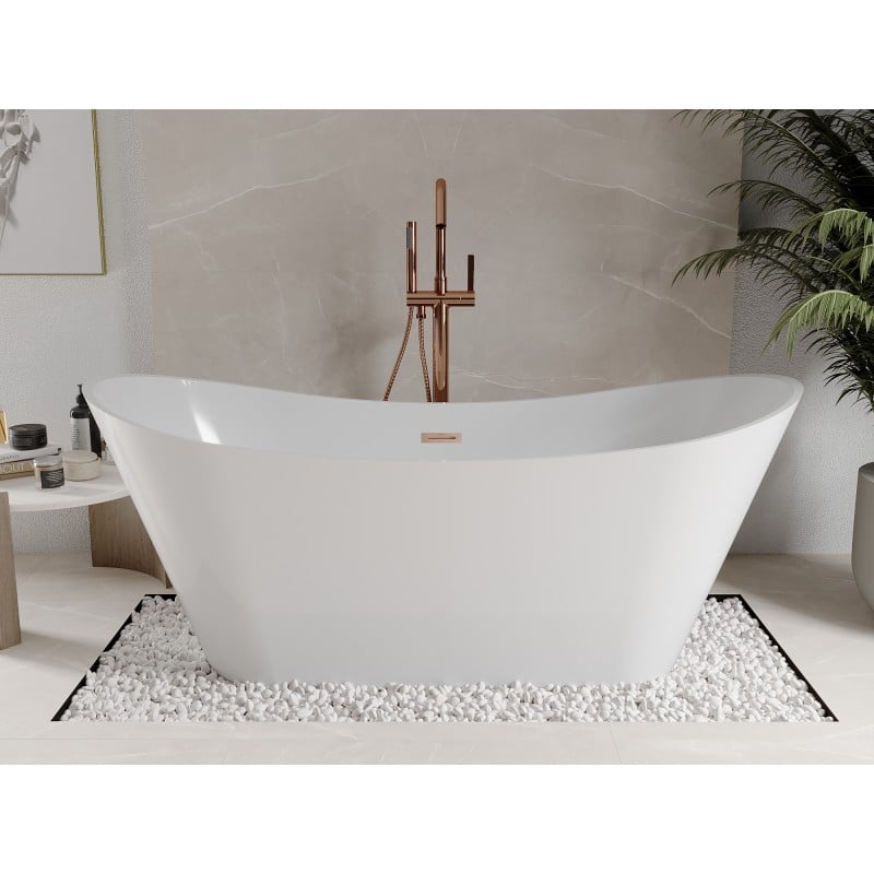 Mexen Celia 170 x 75 cm Freestanding Bath, White, Brushed Copper Overflow - 52331707500-65