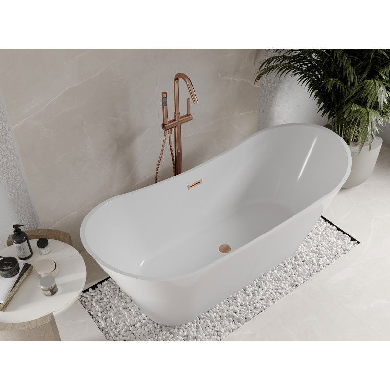 Mexen Celia 170 x 75 cm Freestanding Bath, White, Brushed Copper Overflow - 52331707500-65