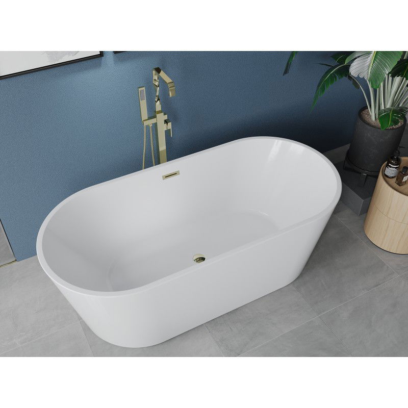 Mexen Luna freestanding bath 170 x 80 cm, white, gold overflow - 52031708000-50