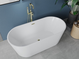Mexen Luna freestanding bath 170 x 80 cm, white, gold overflow - 52031708000-50