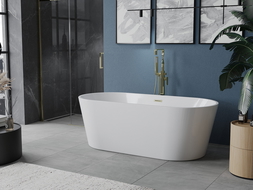 Mexen Luna free-standing bath 180 x 80 cm, white, overflow brushed gold - 52031808000-55