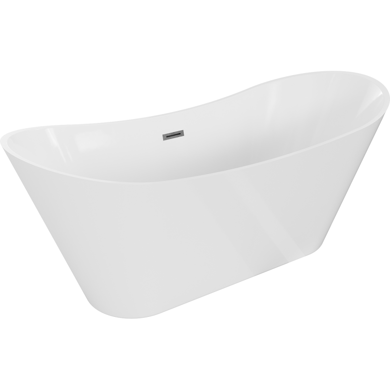 Mexen Celia Freestanding Bathtub 67 x 29.5 inches, White, Brushed Gun Gray Overflow - 52331707500-66