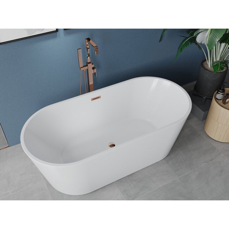 Mexen Luna freestanding bath 180 x 80 cm, white, overflow rose gold - 52031808000-60