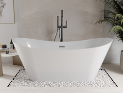 Mexen Celia Freestanding Bathtub 67 x 29.5 inches, White, Brushed Gun Gray Overflow - 52331707500-66