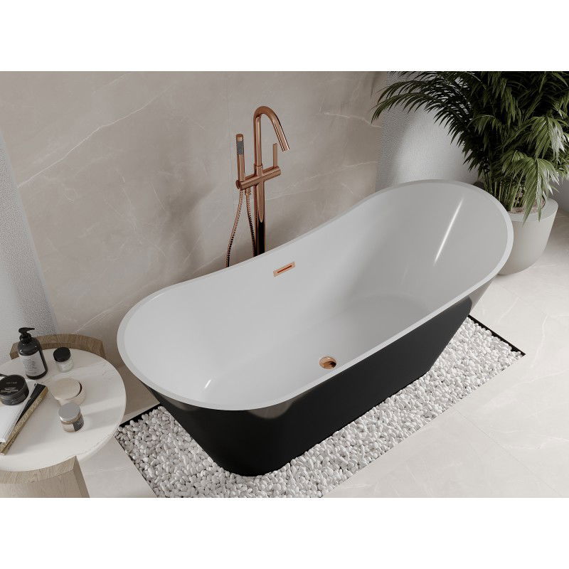 Mexen Celia freestanding bath 170 x 75 cm, white/black, overflow rose gold - 52331707575-60