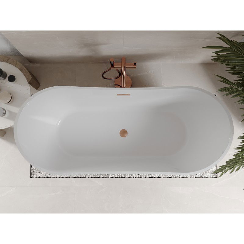 Mexen Celia freestanding bath 170 x 75 cm, white/black, brushed copper overflow - 52331707575-65