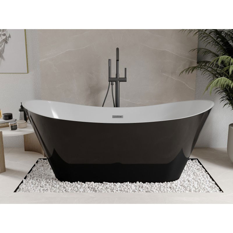 Mexen Celia freestanding bath 170 x 75 cm, white/black, overflow gun gray brushed - 52331707575-66