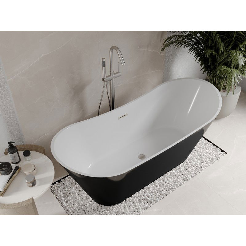 Mexen Celia freestanding bath 170 x 75 cm, white/black, brushed nickel overflow - 52331707575-97