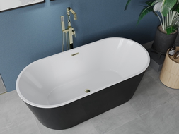 Mexen Luna freestanding bathtub 150 x 75 cm, white/black, gold overflow - 52031507575-50